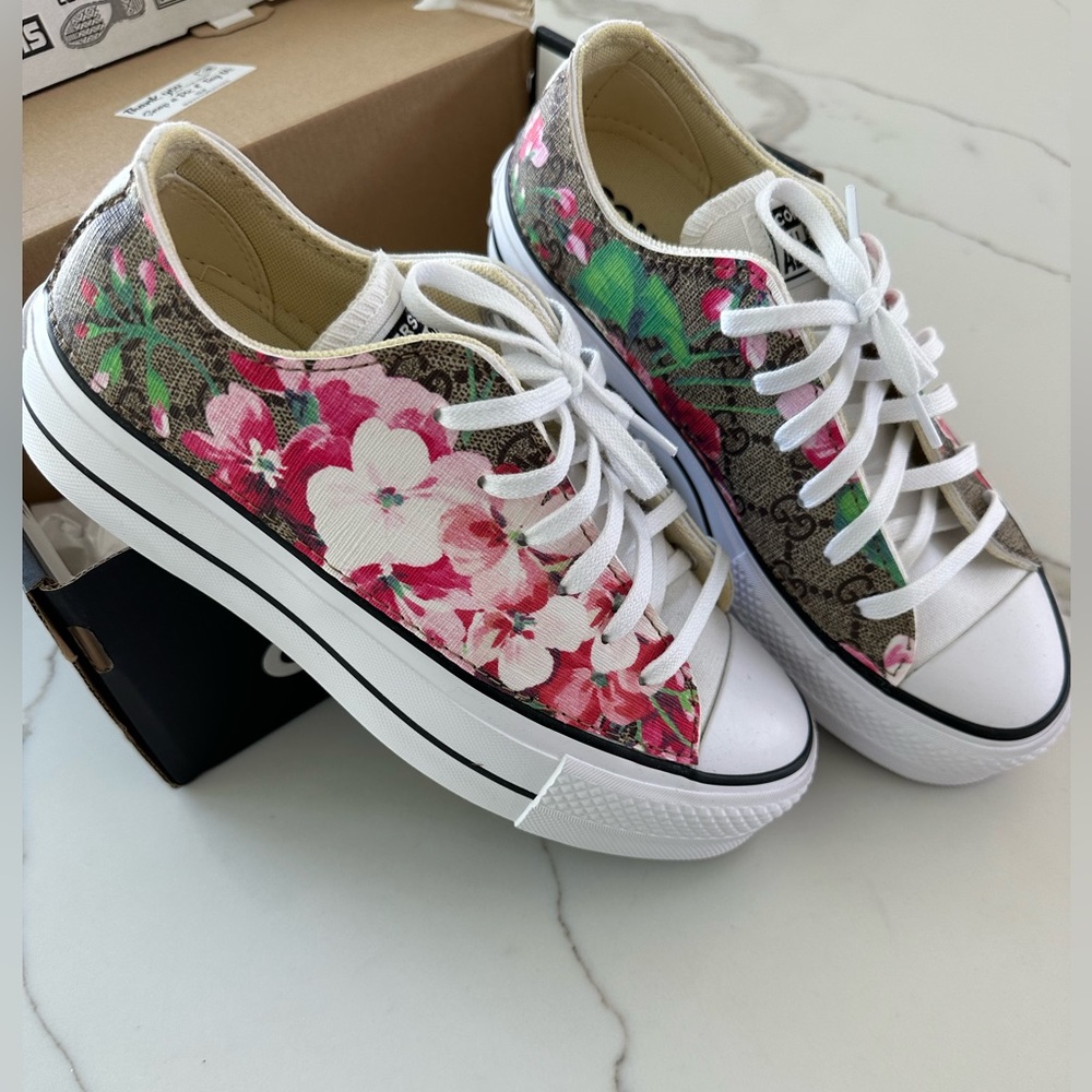 NIB Repurposed Gucci GG Blooms Converse Sneakers